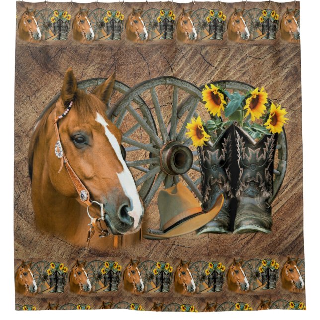 Horse Cowboy Boots Wagon Wheel Sunflowers Western (Front)