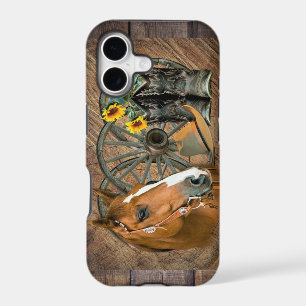 Horse Cowboy Boots Wagon Wheel Sunflowers Western