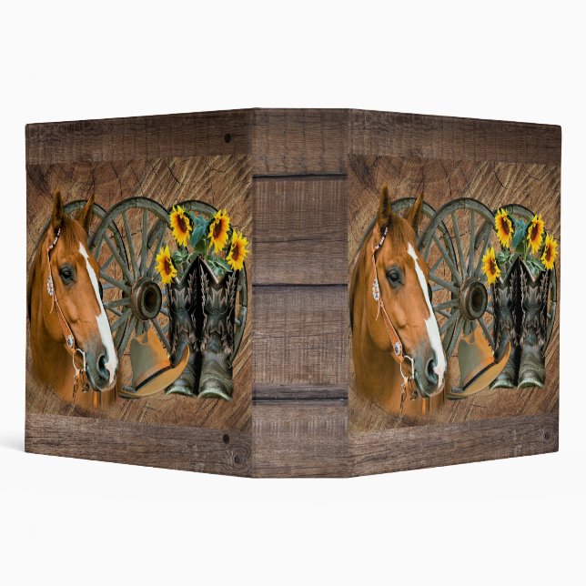 Horse Cowboy Boots Wagon Wheel Sunflowers Western Binder (Background)