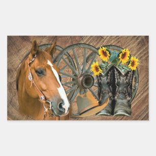 Horse Cowboy Boots Wagon Wheel Sunflowers Western Sticker