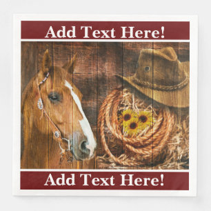 Horse Cowboy Hat Lasso Sunflower Rustic Barn Board Napkin