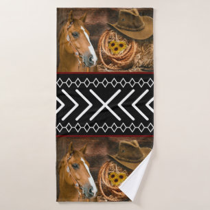 Horse Cowboy Hat Lasso Western Pattern Bath Towel Set