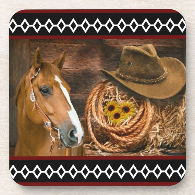 Horse Cowboy Hat Lasso Western Pattern  Coaster (Front)