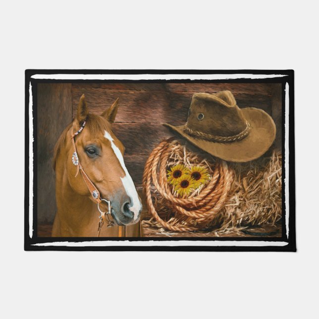 Horse Cowboy Hat Lasso Western Pattern  Doormat (Front)