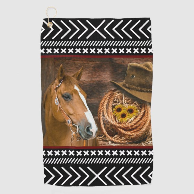 Horse Cowboy Hat Lasso Western Pattern Golf Towel (Front)