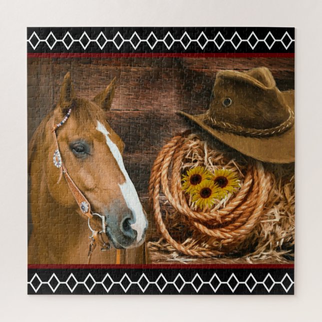 Horse Cowboy Hat Lasso Western Pattern Jigsaw Puzzle (Vertical)