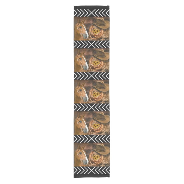 Horse Cowboy Hat Lasso Western Pattern Short Table Runner (Front)