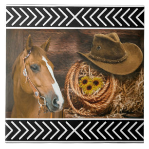 Horse Cowboy Hat Lasso Western Pattern Tile