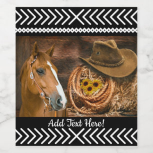 Horse Cowboy Hat Lasso Western Pattern  Wine Label
