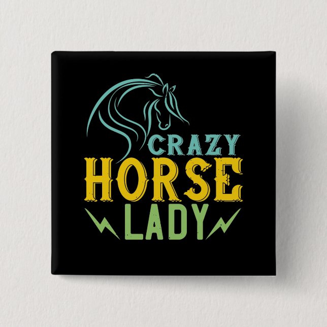 Horse - Crazy Horse Lady 2 Inch Square Button (Front)