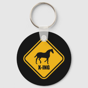 Horse Crossing Street Sign Parody Keychain