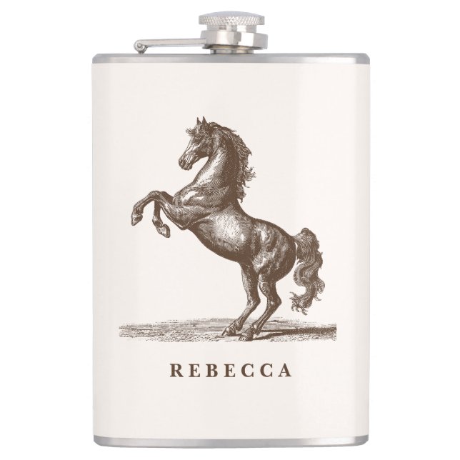 Horse Custom Name Equestrian Style Elegant Hip Flask (Front)