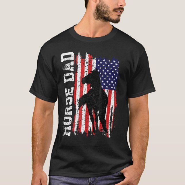 Horse Dad American Flag Like A Regular Dad But Coo T-Shirt (Front)