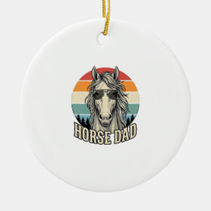 Horse Dad Vintage Sunset Engraving Vector Design_1 Ceramic Ornament