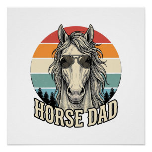 Horse Dad Vintage Sunset Engraving Vector Design_1 Poster