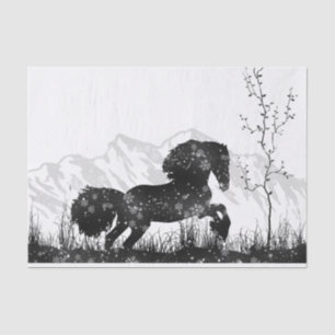 Horse Dashing Through the Snow Winter Mountain Tissue Paper
