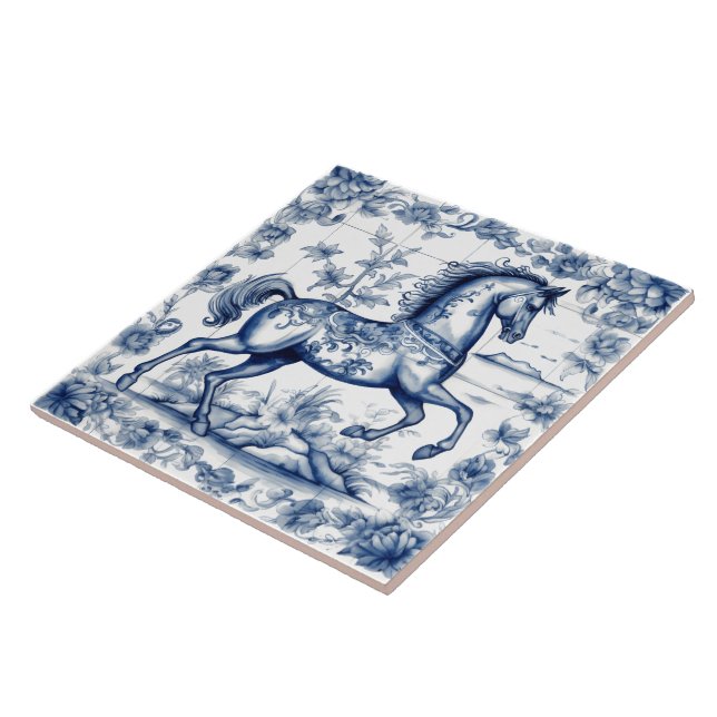 Horse Design on Rustic Blue Tiles (Side)