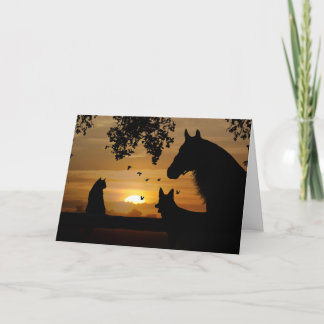 Horse Dog Cat Birds Blank Card