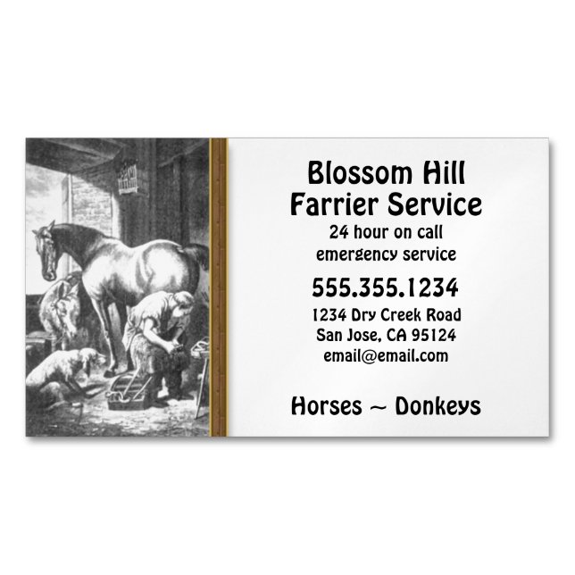 Horse Donkey Farrier Magnetic Business Card (Front)