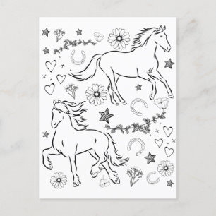 Horse Doodle Colour Me In Holiday Postcard