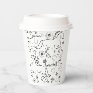 Horse Doodle Colour Me In Paper Cups