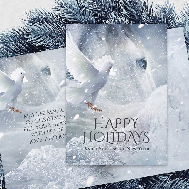 Horse & Dove on Ice - personalized all-over decor Holiday Card (Creator Uploaded)