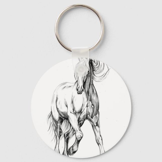 Horse drawing sketch art handmade keychain (Front)