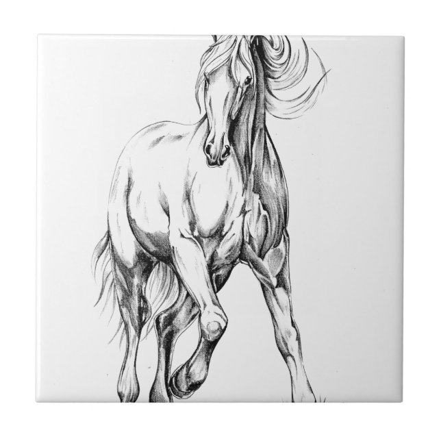 Horse drawing sketch art handmade tile (Front)