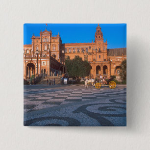 Horse drawn carriage in the Plaza de Espana in 2 Inch Square Button