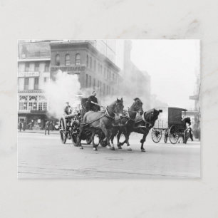 Horse Drawn Fire Engine, early 1900s Postcard