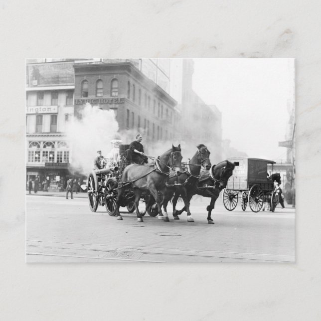 Horse Drawn Fire Engine, early 1900s Postcard (Front)
