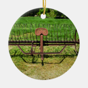 Horse Drawn Hay Rake Ceramic Ornament