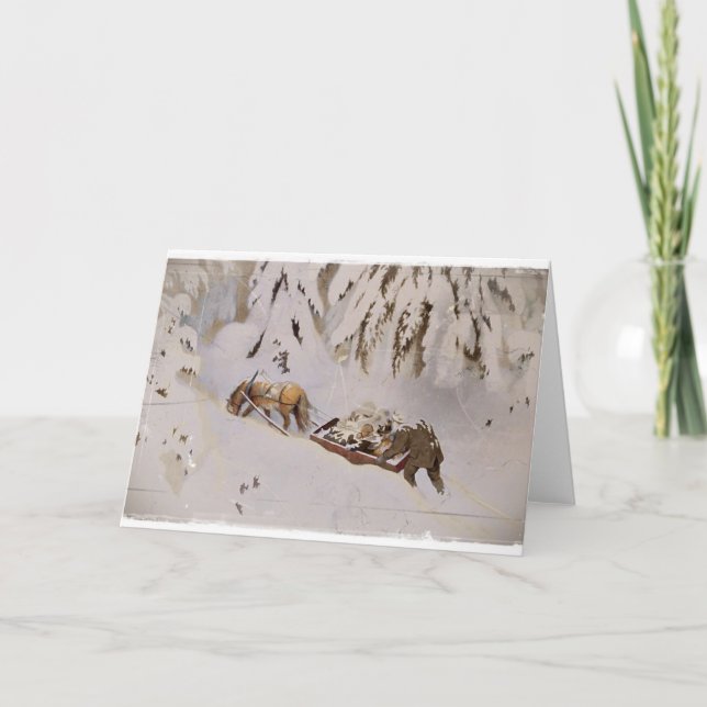 Horse Drawn Sled in the Woods Holiday Card (Front)