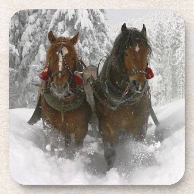 horse drawn sleigh christmas coaster (Front)