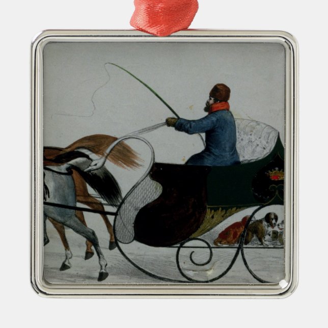 Horse Drawn Sleigh Metal Ornament (Front)