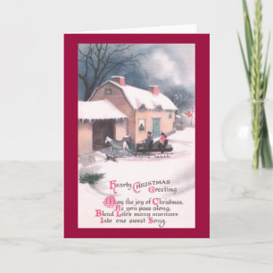 Horse Drawn Sleigh Vintage Christmas Holiday Card
