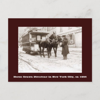 Horse Drawn Streetcar in New York City Postcard