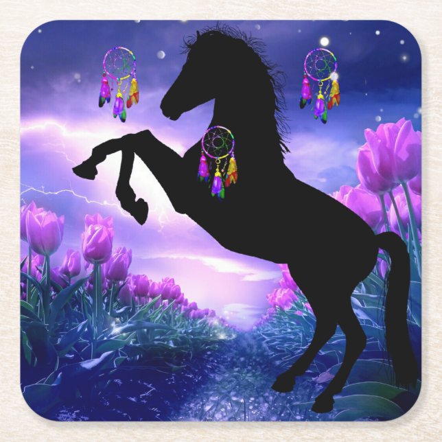 Horse Dreamcatcher Square Paper Coaster (Front)