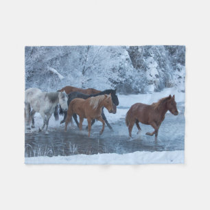 Horse Drive in Winter Fleece Blanket