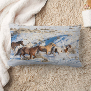 Horse Drive in Winter on Hideout Ranch Lumbar Pillow
