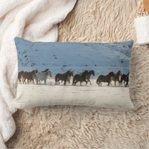 Horse Drive in Winter on Hideout Ranch Lumbar Pillow