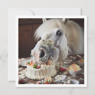 Horse eating cake birthday invitation, Horse lover Invitation