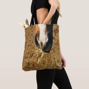 Horse Eating Hay Print Tote Bag