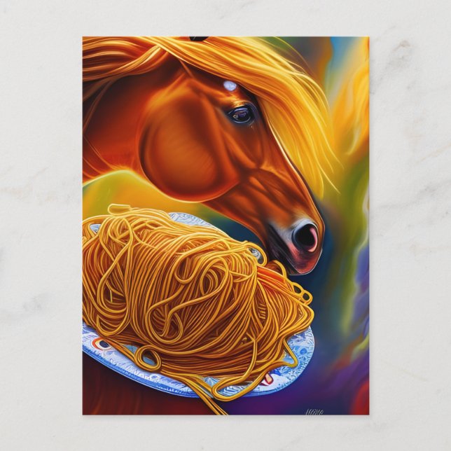 Horse Eats Spaghetti Postcard (Front)