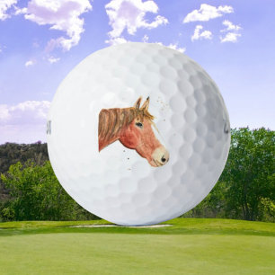 Horse Equestrian Animal Fun Watercolor  Golf Balls