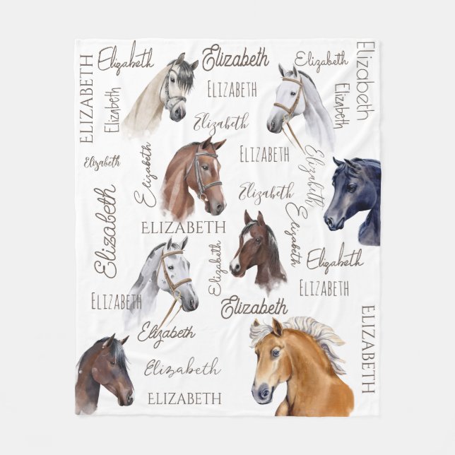 Horse equestrian gifts for girls personalized name fleece blanket (Front)