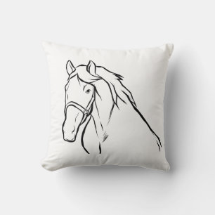 Horse Equestrian Pony Cowboy Western Black White Throw Pillow