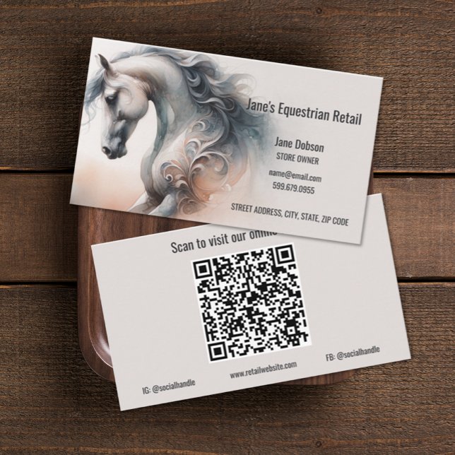 Horse Equestrian QR Code Business Cards (Horse Equestrian QR Code Business Cards (front and back))