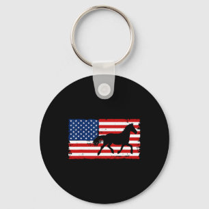 Horse Equestrian Us Flag Vintage Warm Blood Dressa Keychain