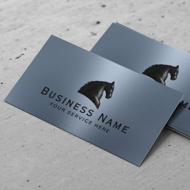 Horse Equine Logo Equestrian Modern Dusty Blue Business Card (Creator Uploaded)